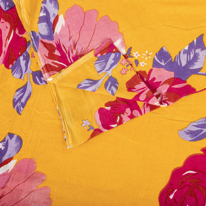 Sanskriti Vintage Saree Yellow Soft Pure Cotton Floral Digital Print Sari 5+YD