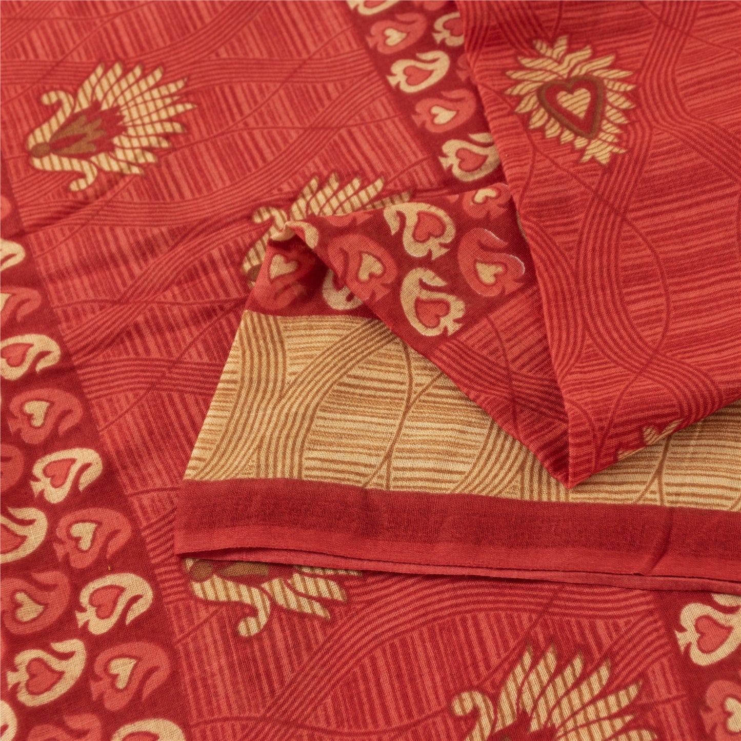 Sanskriti Vintage Sarees Indian Red Pure Cotton Printed Sari 5+yd Craft Fabric