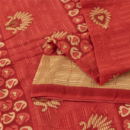 Sanskriti Vintage Sarees Indian Red Pure Cotton Printed Sari 5+yd Craft Fabric