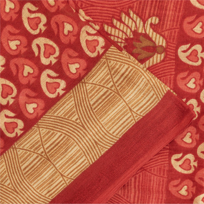 Sanskriti Vintage Sarees Indian Red Pure Cotton Printed Sari 5+yd Craft Fabric
