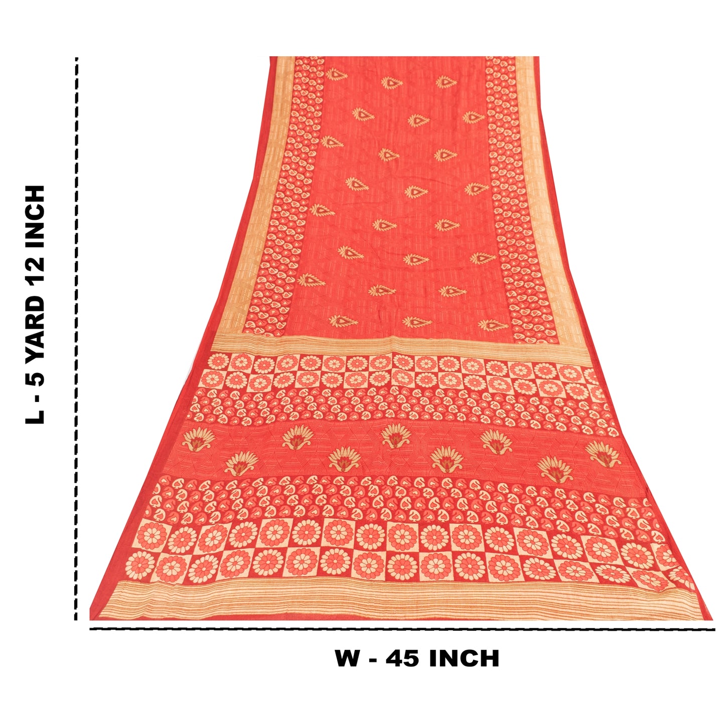 Sanskriti Vintage Sarees Indian Red Pure Cotton Printed Sari 5+yd Craft Fabric