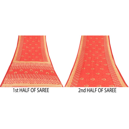 Sanskriti Vintage Sarees Indian Red Pure Cotton Printed Sari 5+yd Craft Fabric