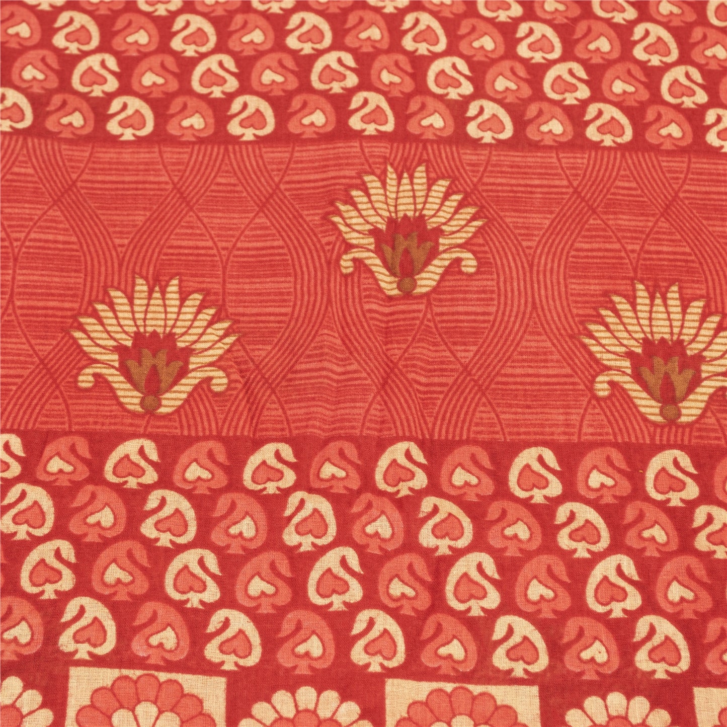 Sanskriti Vintage Sarees Indian Red Pure Cotton Printed Sari 5+yd Craft Fabric