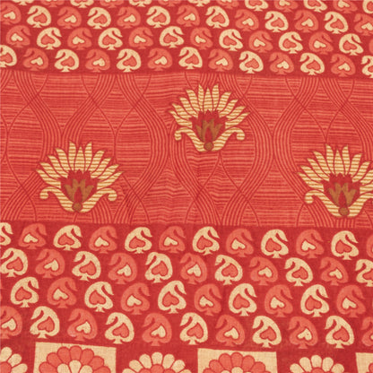 Sanskriti Vintage Sarees Indian Red Pure Cotton Printed Sari 5+yd Craft Fabric