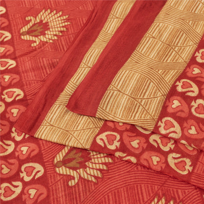 Sanskriti Vintage Sarees Indian Red Pure Cotton Printed Sari 5+yd Craft Fabric