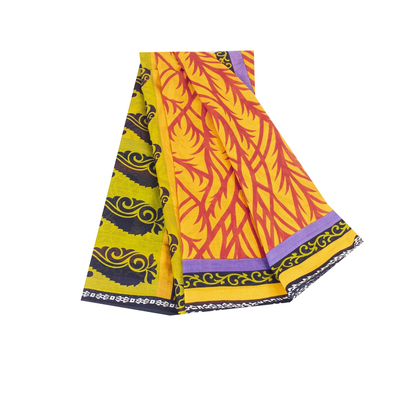 Sanskriti Vintage Sarees Indian Yellow Pure Cotton Print Sari 5+yd Craft Fabric