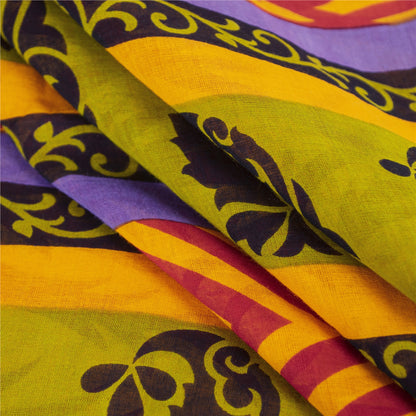 Sanskriti Vintage Sarees Indian Yellow Pure Cotton Print Sari 5+yd Craft Fabric