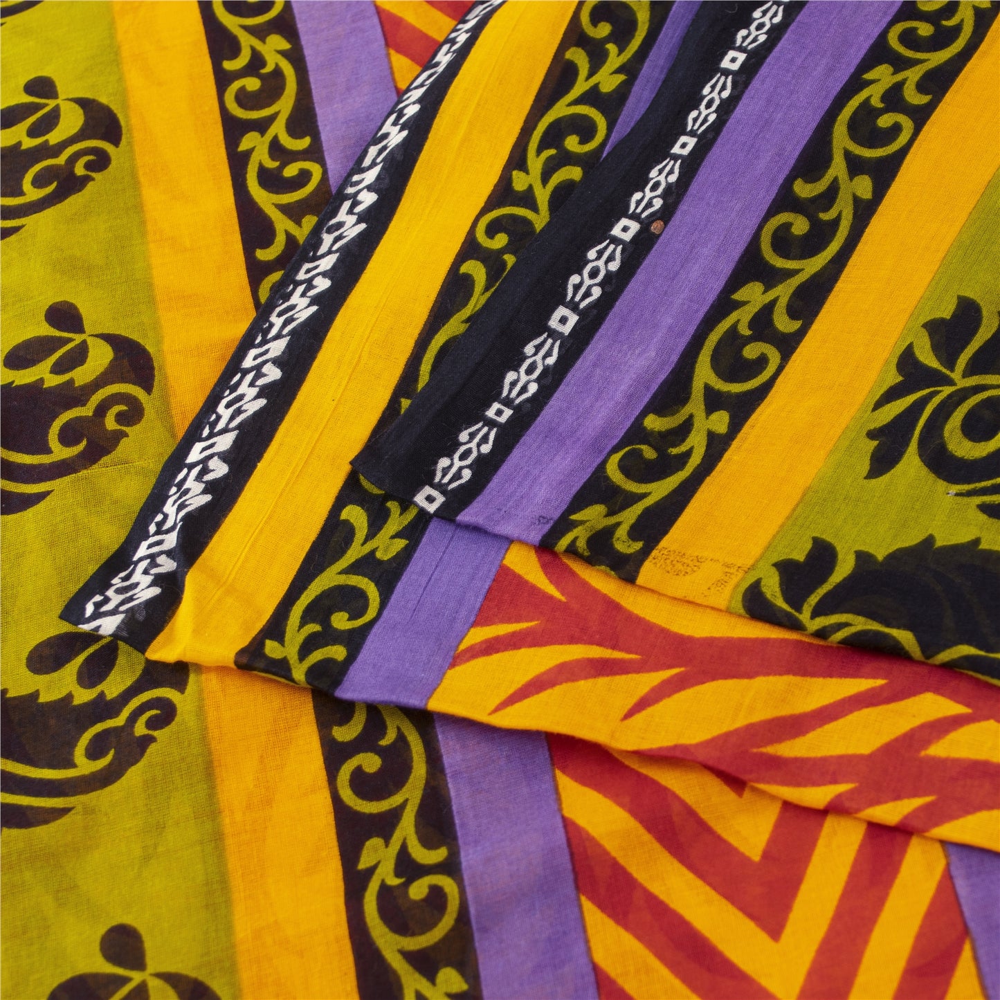 Sanskriti Vintage Sarees Indian Yellow Pure Cotton Print Sari 5+yd Craft Fabric