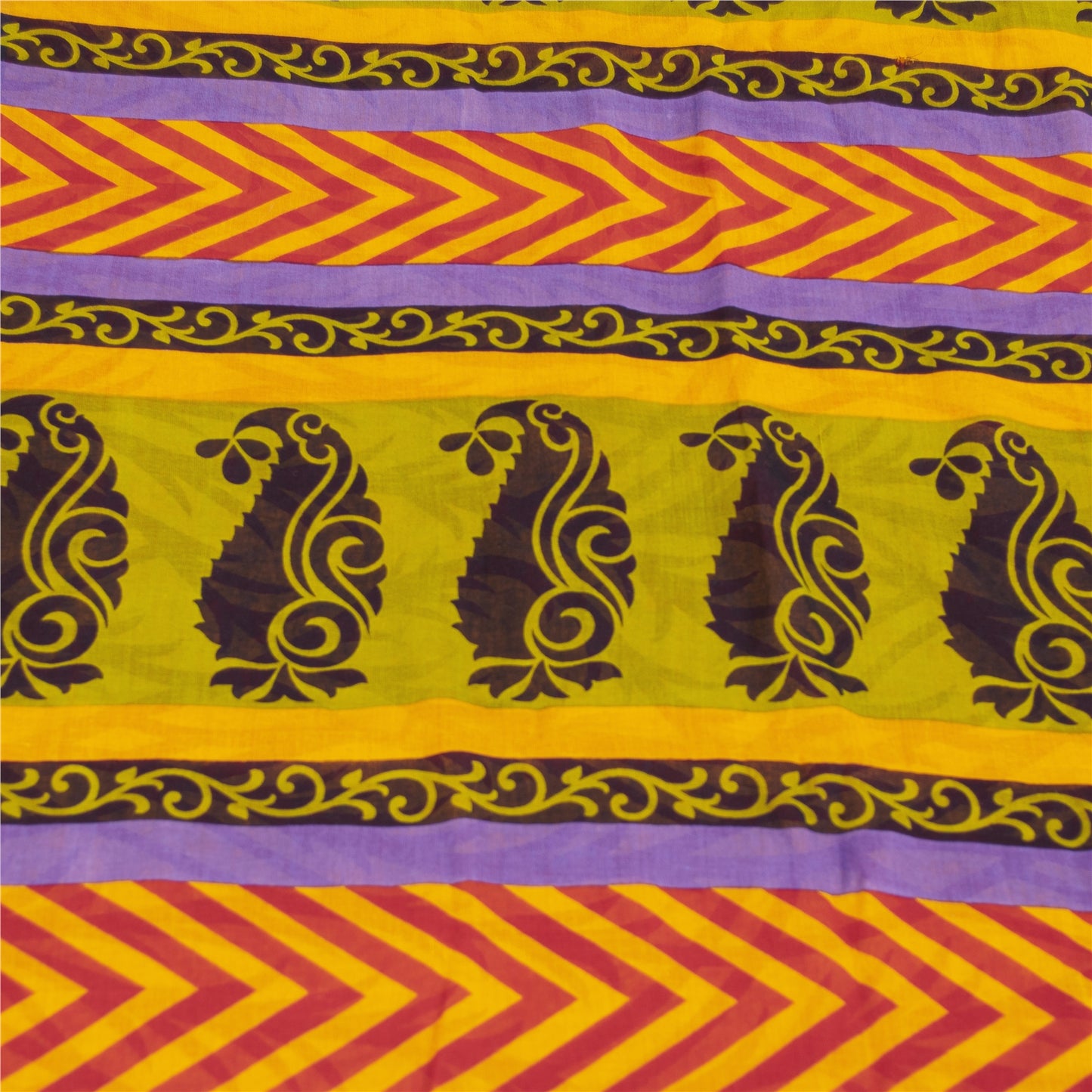 Sanskriti Vintage Sarees Indian Yellow Pure Cotton Print Sari 5+yd Craft Fabric