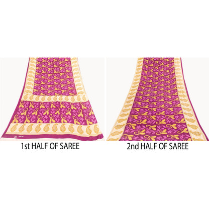 Sanskriti Vintage Sarees Pink Pure Cotton Paisley Printed Sari 5+yd Craft Fabric