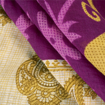 Sanskriti Vintage Sarees Pink Pure Cotton Paisley Printed Sari 5+yd Craft Fabric