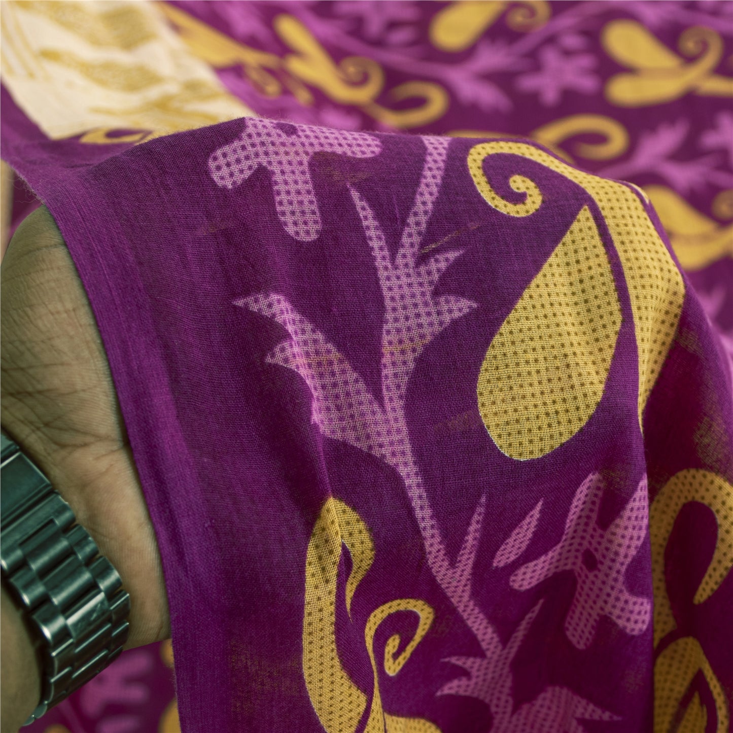 Sanskriti Vintage Sarees Pink Pure Cotton Paisley Printed Sari 5+yd Craft Fabric