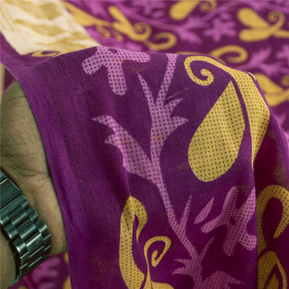 Sanskriti Vintage Sarees Pink Pure Cotton Paisley Printed Sari 5+yd Craft Fabric