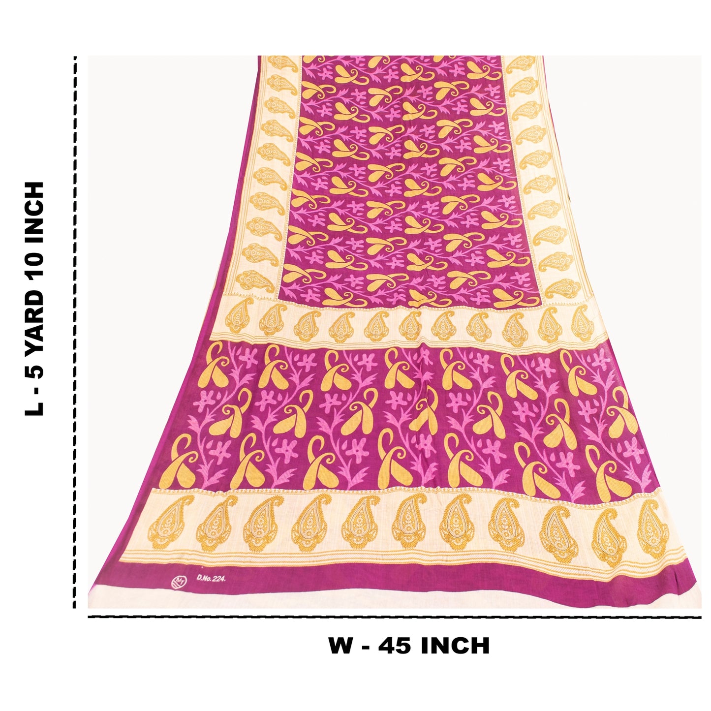 Sanskriti Vintage Sarees Pink Pure Cotton Paisley Printed Sari 5+yd Craft Fabric