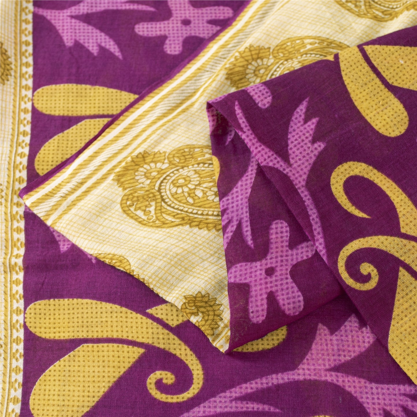 Sanskriti Vintage Sarees Pink Pure Cotton Paisley Printed Sari 5+yd Craft Fabric