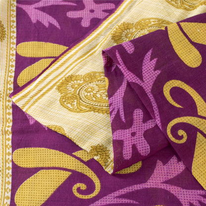 Sanskriti Vintage Sarees Pink Pure Cotton Paisley Printed Sari 5+yd Craft Fabric