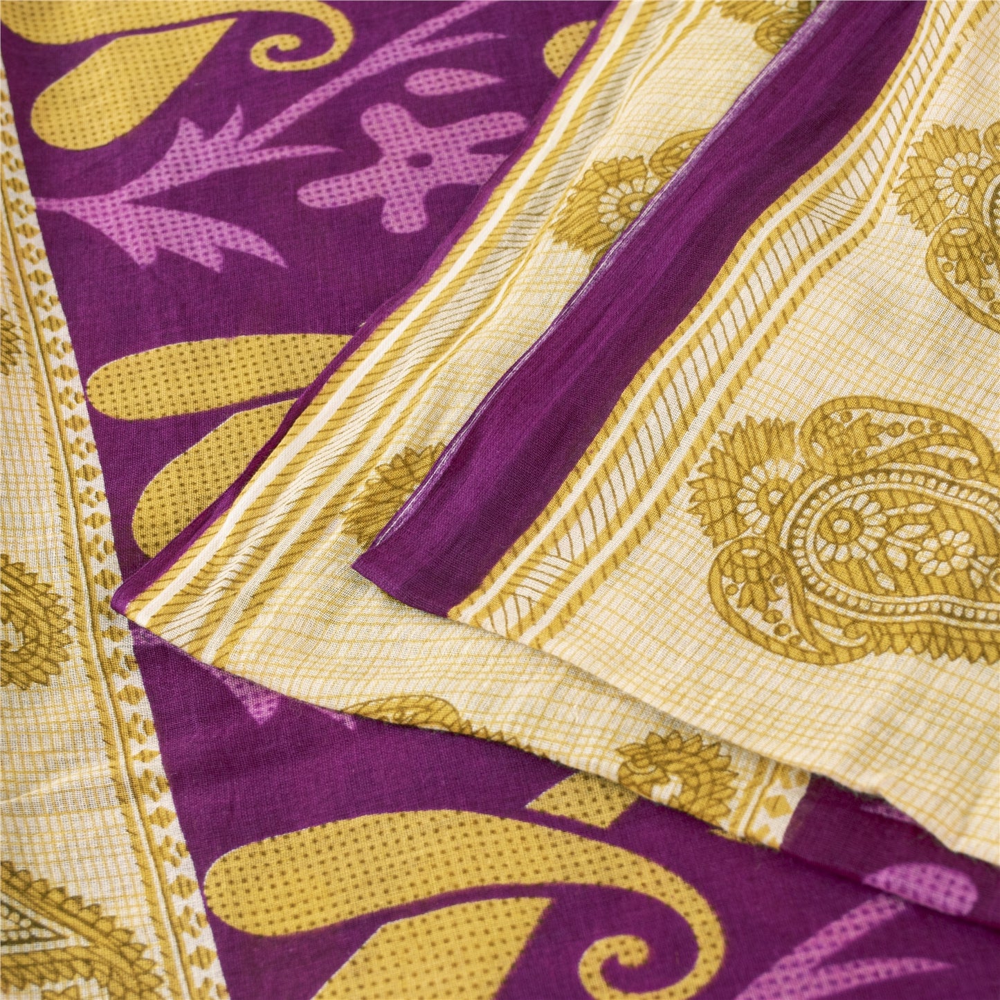 Sanskriti Vintage Sarees Pink Pure Cotton Paisley Printed Sari 5+yd Craft Fabric