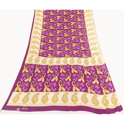 Sanskriti Vintage Sarees Pink Pure Cotton Paisley Printed Sari 5+yd Craft Fabric