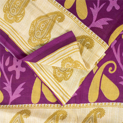 Sanskriti Vintage Sarees Pink Pure Cotton Paisley Printed Sari 5+yd Craft Fabric