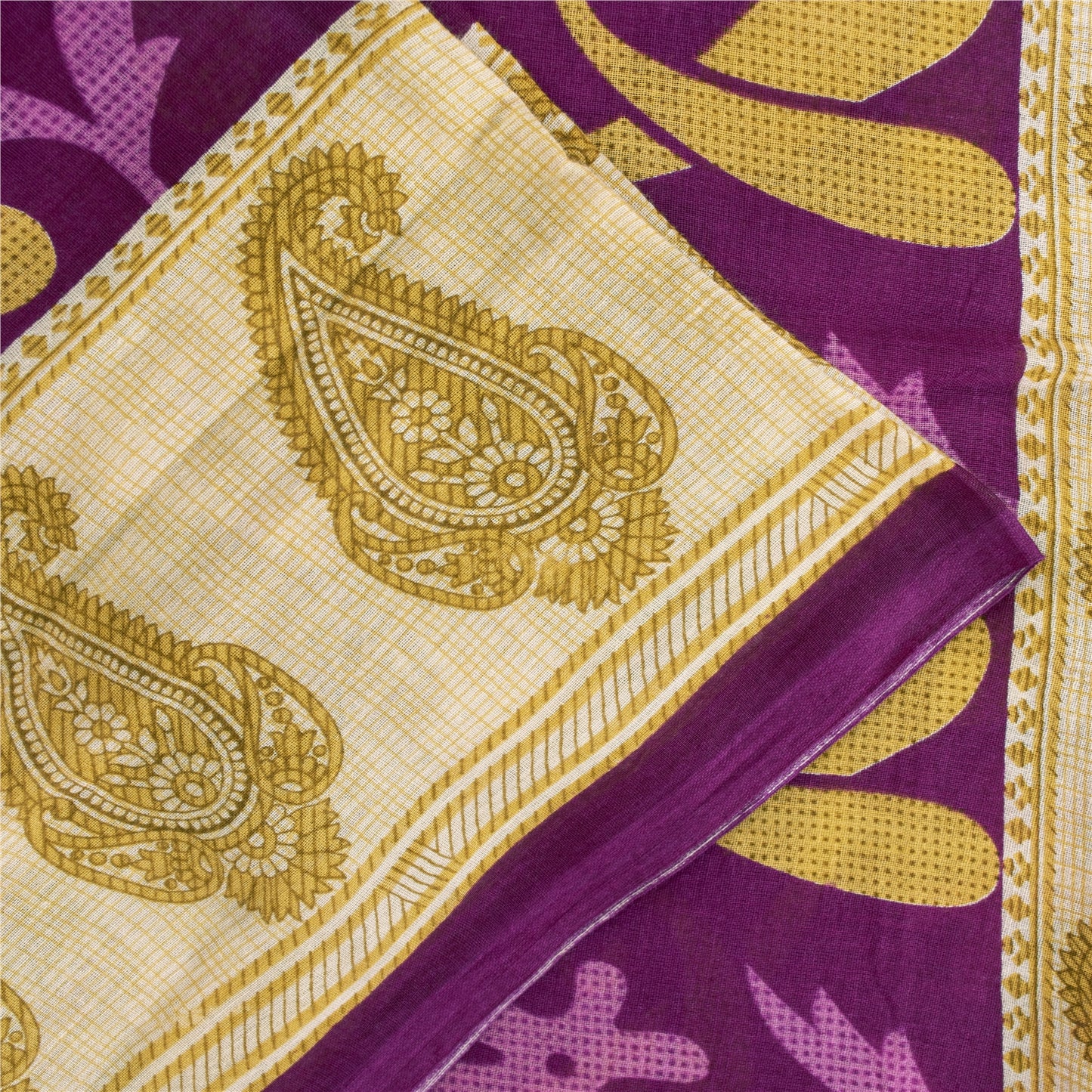 Sanskriti Vintage Sarees Pink Pure Cotton Paisley Printed Sari 5+yd Craft Fabric