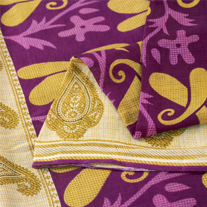 Sanskriti Vintage Sarees Pink Pure Cotton Paisley Printed Sari 5+yd Craft Fabric