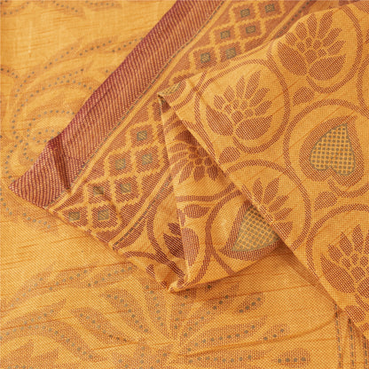 Sanskriti Vintage Sarees Yellow 100% Pure Cotton Printed Sari 5+yd Craft Fabric
