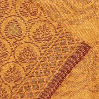Sanskriti Vintage Sarees Yellow 100% Pure Cotton Printed Sari 5+yd Craft Fabric