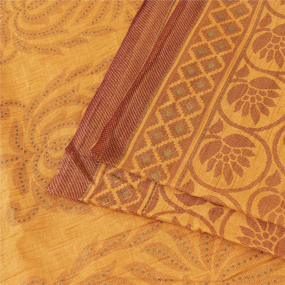 Sanskriti Vintage Sarees Yellow 100% Pure Cotton Printed Sari 5+yd Craft Fabric