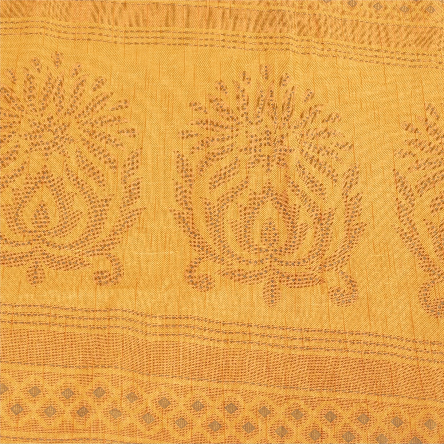 Sanskriti Vintage Sarees Yellow 100% Pure Cotton Printed Sari 5+yd Craft Fabric