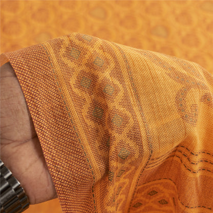 Sanskriti Vintage Sarees Yellow 100% Pure Cotton Printed Sari 5+yd Craft Fabric