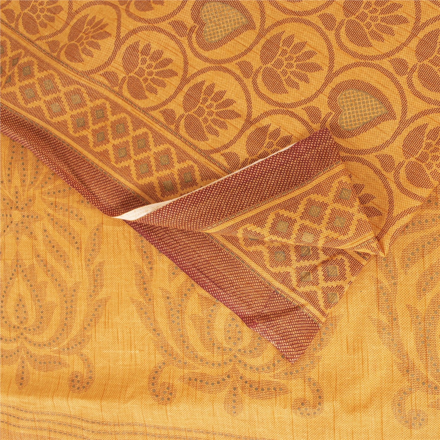 Sanskriti Vintage Sarees Yellow 100% Pure Cotton Printed Sari 5+yd Craft Fabric