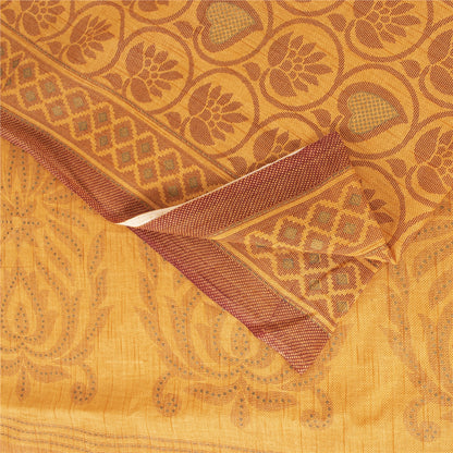 Sanskriti Vintage Sarees Yellow 100% Pure Cotton Printed Sari 5+yd Craft Fabric