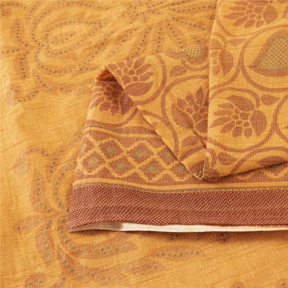 Sanskriti Vintage Sarees Yellow 100% Pure Cotton Printed Sari 5+yd Craft Fabric