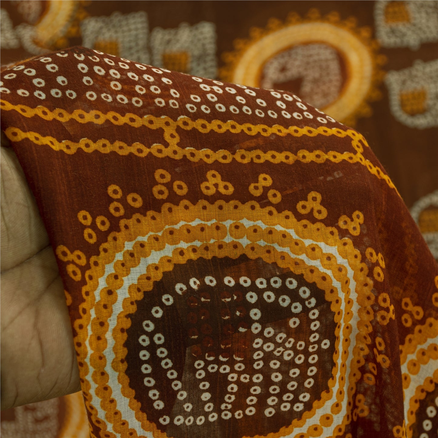 Sanskriti Vintage Sarees Pure Cotton Bandhani Elephant Printed Sari 5+yd Fabric