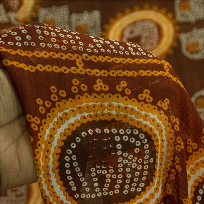 Sanskriti Vintage Sarees Pure Cotton Bandhani Elephant Printed Sari 5+yd Fabric