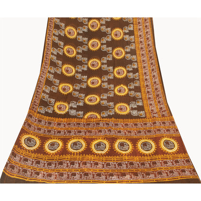 Sanskriti Vintage Sarees Pure Cotton Bandhani Elephant Printed Sari 5+yd Fabric