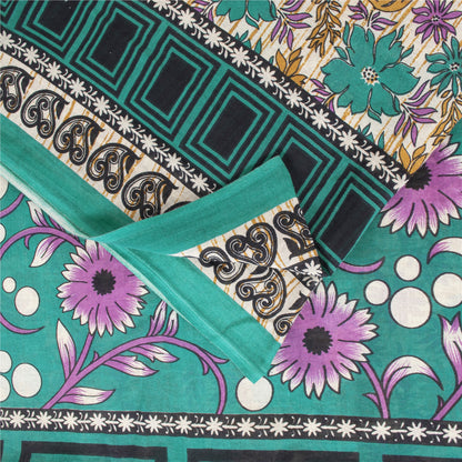 Sanskriti Vintage Sarees Indian Ivory Pure Cotton Printed Sari 5+yd Craft Fabric