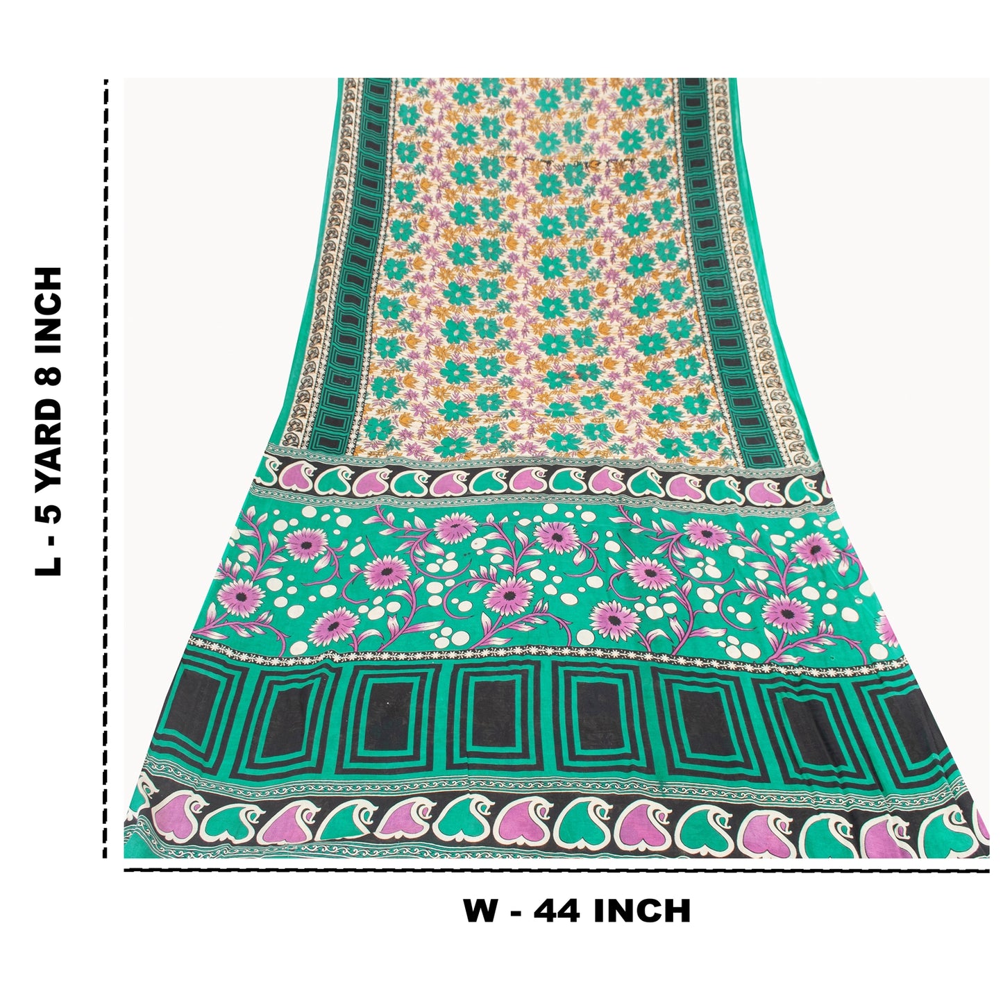 Sanskriti Vintage Sarees Indian Ivory Pure Cotton Printed Sari 5+yd Craft Fabric