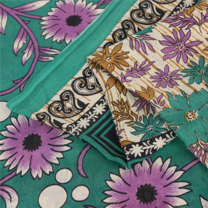 Sanskriti Vintage Sarees Indian Ivory Pure Cotton Printed Sari 5+yd Craft Fabric