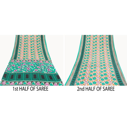 Sanskriti Vintage Sarees Indian Ivory Pure Cotton Printed Sari 5+yd Craft Fabric