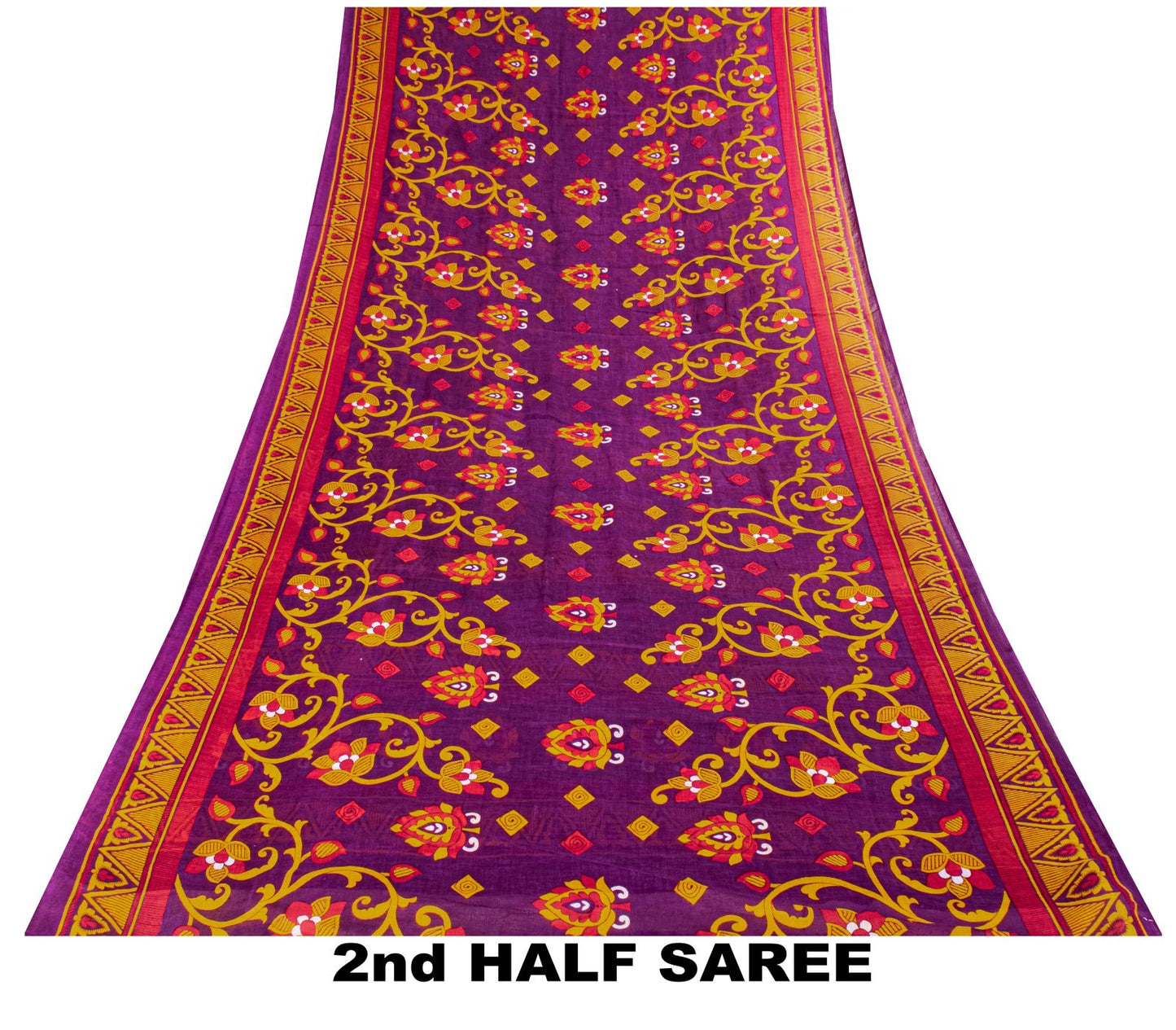 Sanskriti Vintage Saree Purple 100% Pure Cotton Floral Print Sari Fabric 5+Yard
