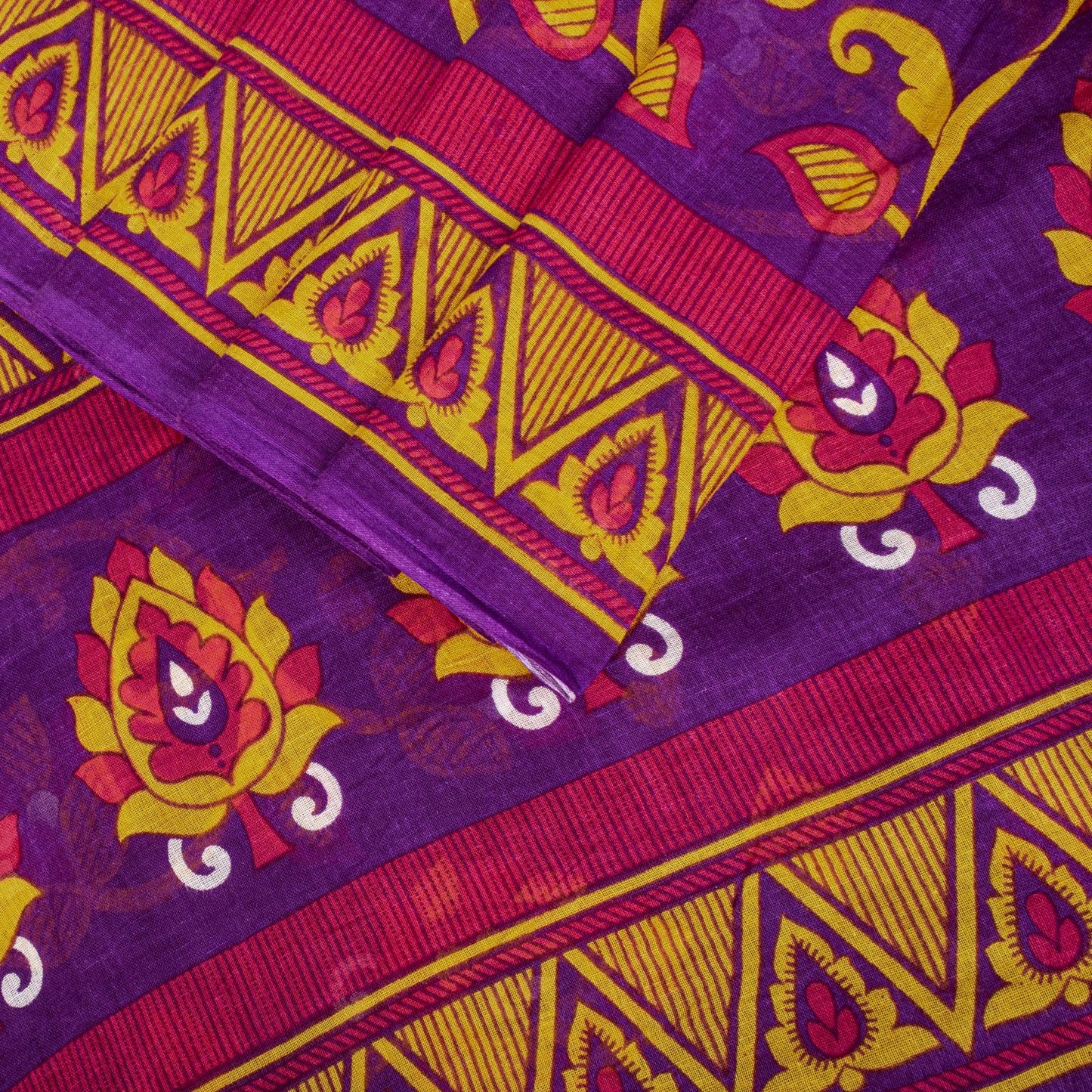 Sanskriti Vintage Saree Purple 100% Pure Cotton Floral Print Sari Fabric 5+Yard