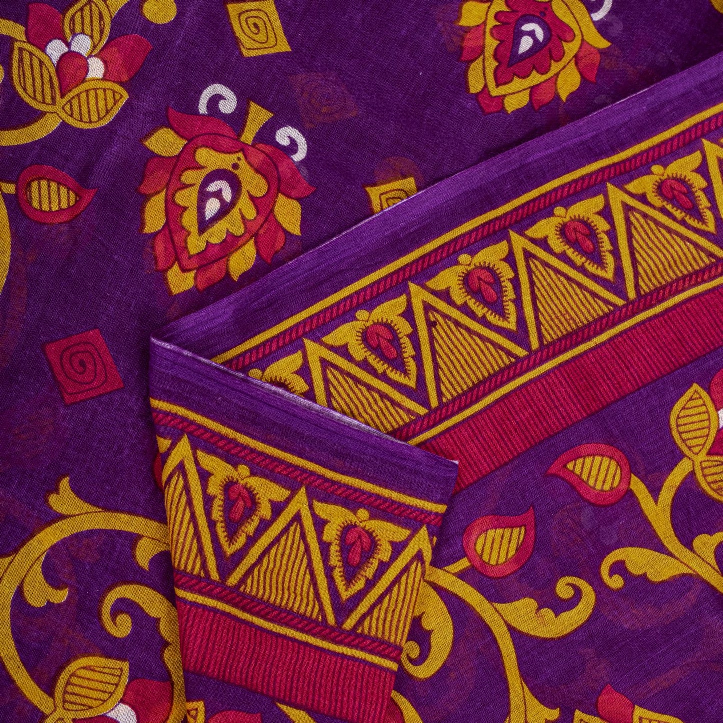 Sanskriti Vintage Saree Purple 100% Pure Cotton Floral Print Sari Fabric 5+Yard