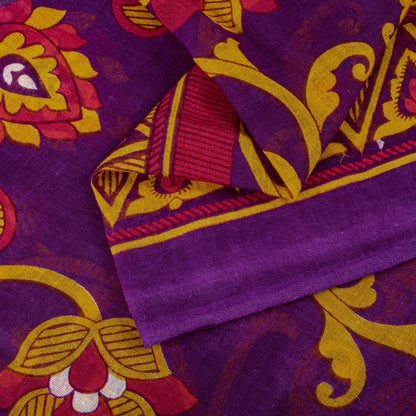 Sanskriti Vintage Saree Purple 100% Pure Cotton Floral Print Sari Fabric 5+Yard