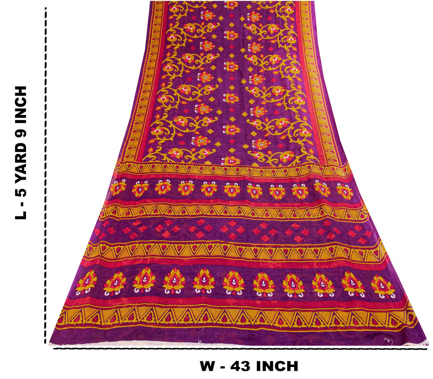 Sanskriti Vintage Saree Purple 100% Pure Cotton Floral Print Sari Fabric 5+Yard