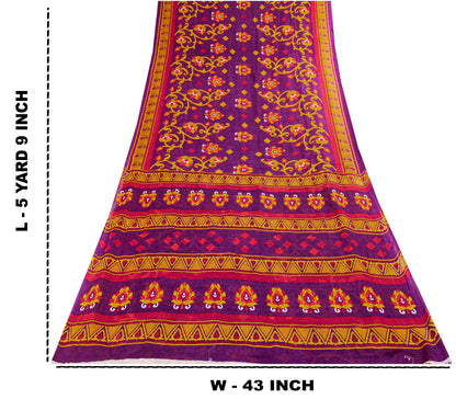 Sanskriti Vintage Saree Purple 100% Pure Cotton Floral Print Sari Fabric 5+Yard