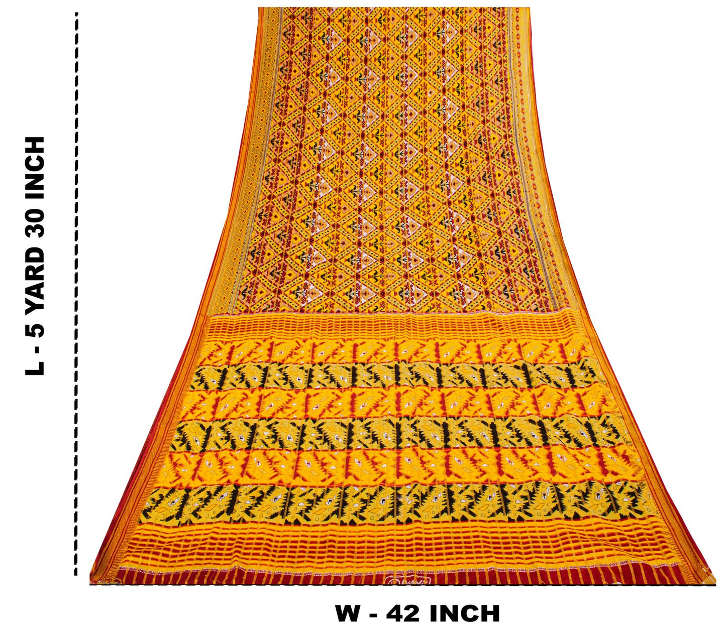 Sanskriti Vintage Saree Yellow Pure Cotton Patola Print-Woven Sari Fabric 5+Yard