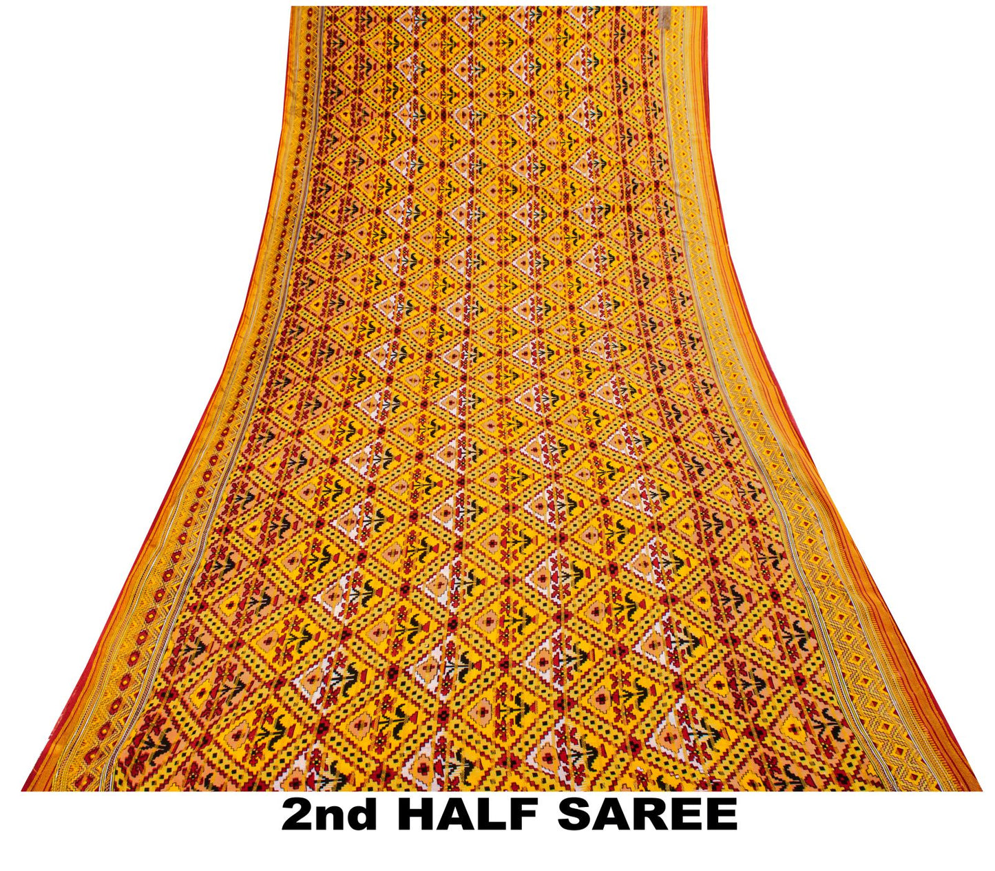 Sanskriti Vintage Saree Yellow Pure Cotton Patola Print-Woven Sari Fabric 5+Yard