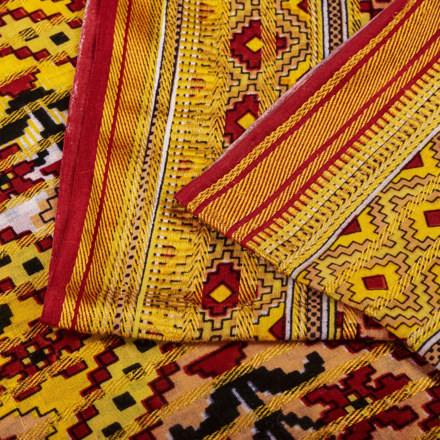 Sanskriti Vintage Saree Yellow Pure Cotton Patola Print-Woven Sari Fabric 5+Yard