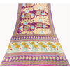 Sanskriti Vintage Sarees Ivory & Pink Pure Cotton Printed Sari 5+yd Craft Fabric